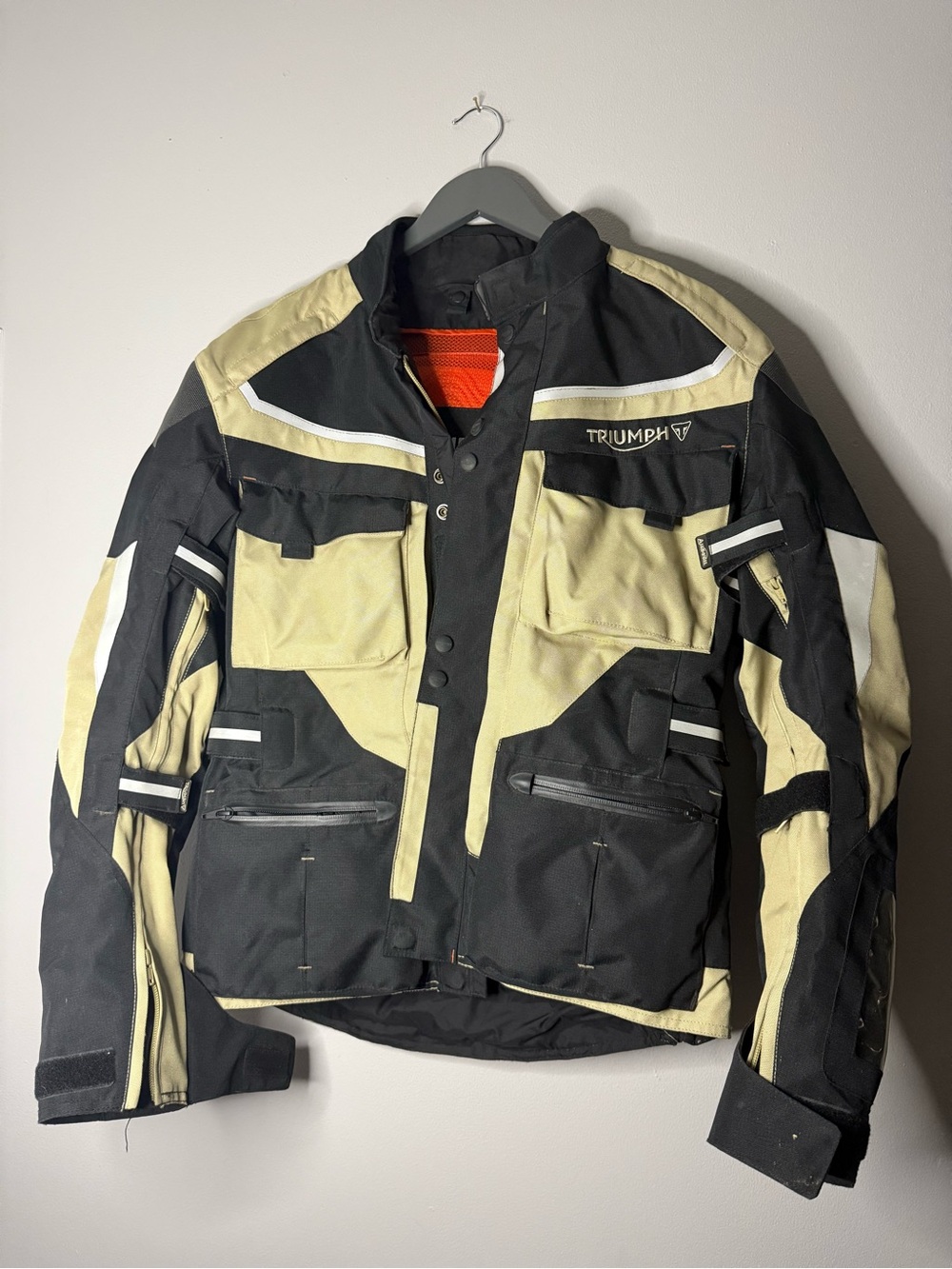 Triumph Black and Tan Men's Motorcycle Jacket with Water Resistant Liner, Armour